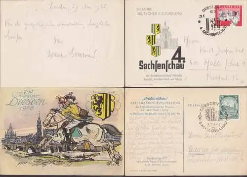 Sachsenschau, SSt. Dresden 29.5.55 und 15.7.56 je auf illustr. Karten