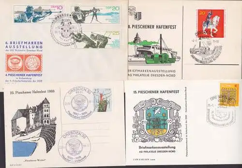 Pieschener Hafenfest, vier versch. SSt. Auf illustr. Unterlage