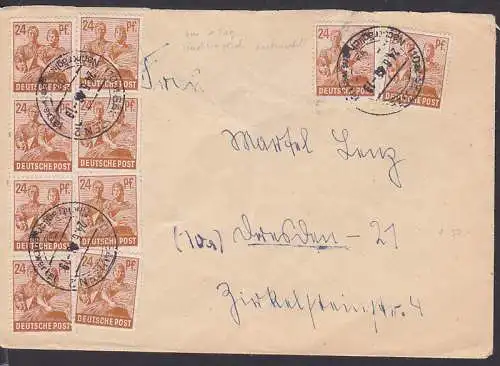 Bautzen OSt. Nachträglich entwertet 24.6.48 n. Dresden, 10-fach, Abs.-Klappe fehlt, u.U. kleiner Ort ohne St