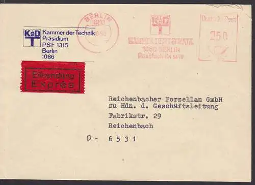 Kammer der Technik Eilsendung mit AFS über 250 Pf. rs. Eing.-St. Hermsdorf 25.10.90