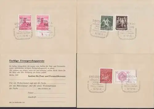 Moderne Technik im Verkehrswesen SSt. Dresden 18.7.57 auf Unterlage "Farbige Fernsprechapparate"