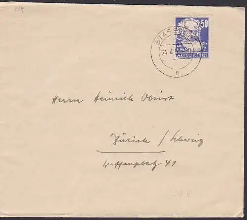 Stassfurt Auslandsbrief 24.4.52 mit 50 Pfg. Karl Marx (224)