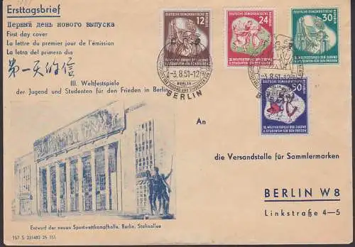 Weltfestspiele 1951 Ersttagsbriefumschlag SSt. 3.8.51 (289/92)
