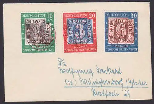 100 Jahr Deutsche Briefmarke, Abb Schwarze Einser, Minibrief mit rotem St. München 30 SEPT 1949 (113/14), Ersttag