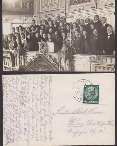 Pössneck (Vogtland) Foto, Kirche mit Gruppenaufnahme 1934