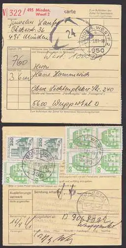 Minden, Westfalen Wertpaketkarte mit R7 "ausgewiesen durch Personalausweis"  in Wuppertal 1981