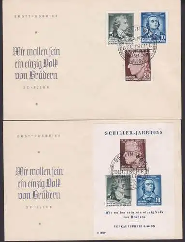 Friedrich Schiller Block und Marken je vom Ersttag (Bl.12 IV) PF "J" von Jahr vorgezogen