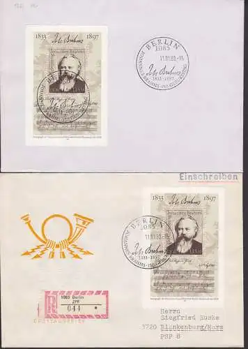 Johannes Brahms (2764) Block vom Ersttag 11.1.83 mit SSt. Berlin, dabei als R-Brief