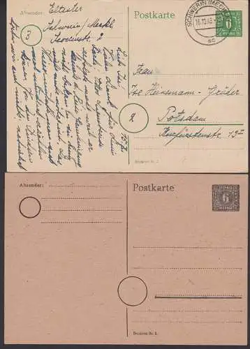 Meck-Pomm zwei GA (P5, P7) zu 6 Pfg. Schwerin 16.10.45 bzw. ungebraucht