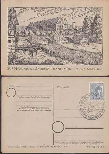 Münden 1948 SSt. Europa-Bund, Europa-Union Landestag Hann. Münden offizieller Tagungskarte