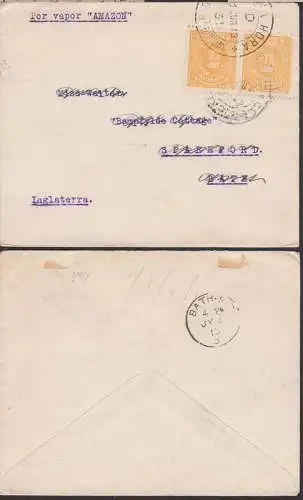 Uruguay Brief von 1. JUN 13, Marken kopfstehend aufgeklebt, Por vapor "AMAZON"