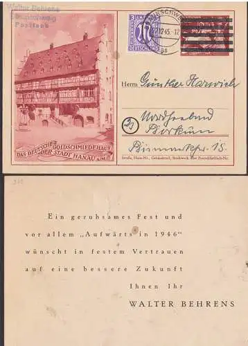 Braunschweig 22.12.45, Bildpost-GA aus dem 3. Reich, Wertzeichen gebalkt, 3 Pfg, AMP, privater Zudruck als Ds