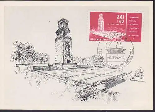 MC Buchenwald 20 + 80 Pfg. SSt. Weimar 8.9.56 (80 Pfg. höchster Zuschlagswert in der DDR)