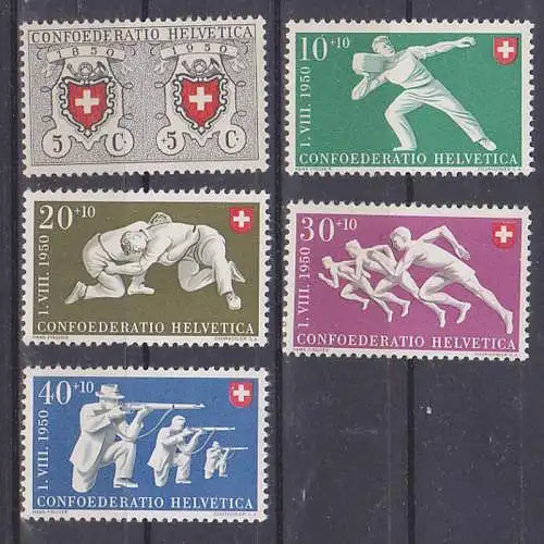 SCHWEIZ 545-549 ** unused Helvetia Pro Patria 1950 100 J. Rayon-Marken Sportschießen Steinstoßen