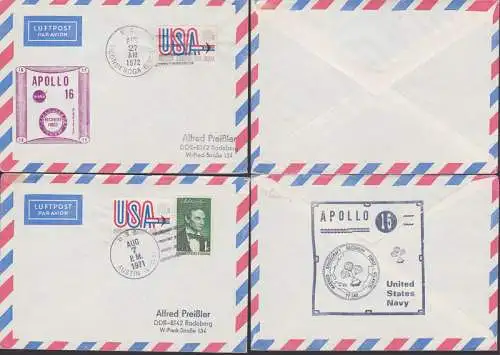 APOLLO 15 und 16, Cachet auf Lp-Brief aus AUSTIN, TICONDEROGA, USA 1971, 1972