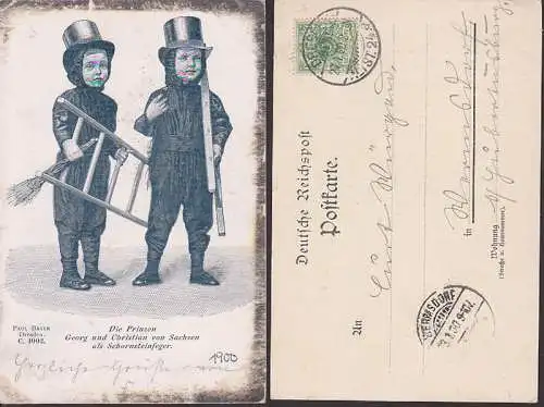 Georg und Christian von Sachsen als Schornsteinfeger, Prinzen, OSt. Dresden 27.1.1900