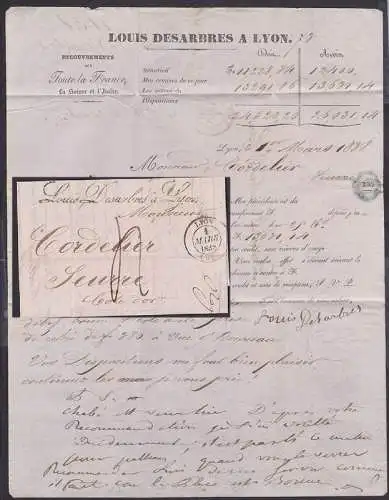 LYON nach Seurre Abs. "Louis Desarbres a Lyon" Frankreich Altbrief 1838