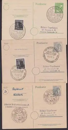 Einheitsausgaben 3 GA-Karten 1948 Kiel Lübeck Ückermünde Einheit Deutschland 1848 - 1948 1. Mai