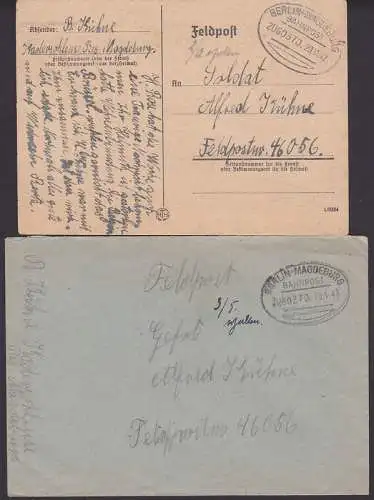 Bahnpost Berlin - Magdeburg ZUG  0370 auf Karte und Brief, je Feldpost, Abs Kaderschleuse Bez. Magdeburg
