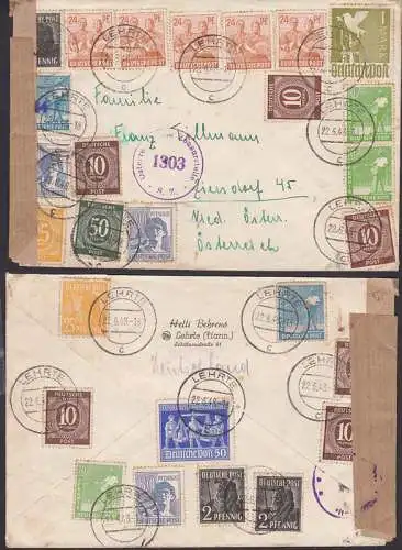 Lehrte 22.6.48 - 10fach nach Ziensdorf Niederösterreich mit Zensur-St. 1303, portogenau über 750 Pfg