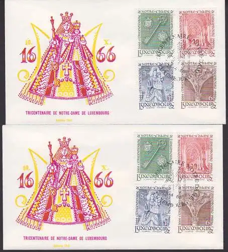 Notre Dame 300 Jahrfeier Muttergottes Schutzpatron 1966 Luxemburg 729/32, 2 FDC
