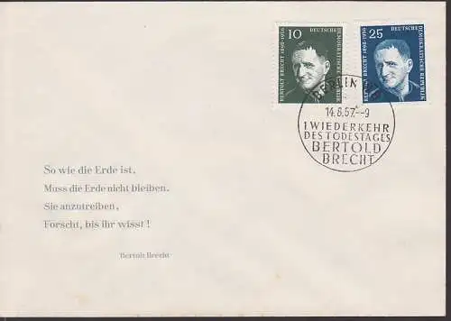 Bertolt Brecht, zurückgezogener SSt.,.da fehlerhafte Schreibweise "BERTOLD" (593) (Mi.: 220,-)
