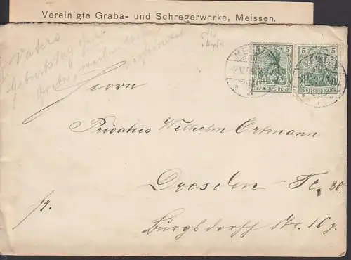 Perfin GSW kopfstehend Vereinigte Graba- und Schregerwerke Meissen 2.12.1909, (Fa.-Name oben nicht zum Angebot)