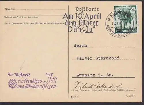 Propaganda Z3 Am 10. April ein freudige JA aus Millionenherzen, MWSt. München 10.4.38