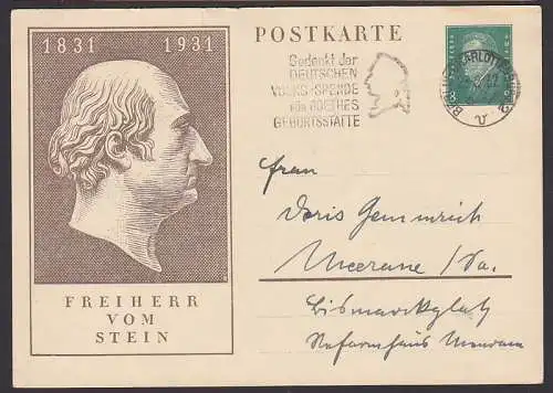 Berlin-Charlottenburg MWSt. Volksspende für Goethes Geburtstätte23.2.32, GA Freiherr vom Stein
