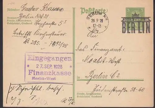 GA 5 Pf. MWSt. Jeder einmal in Berlin, stil. Brandenburger Tor, Ortssendung 26.9.28