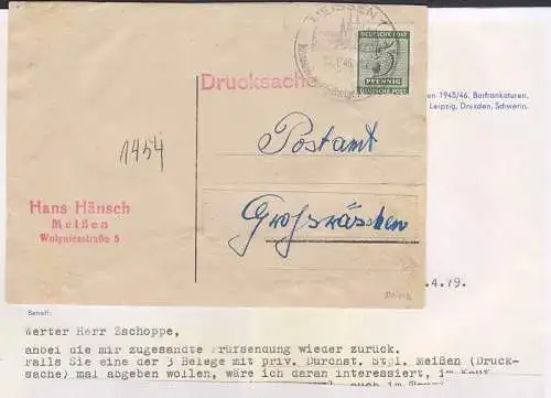 Privatdurchstich Meissen 5 Pfg (116X) Ds-Ausschnitt, Beschreibung durch Horst Busch (Kopie), SSt. 22.1.46