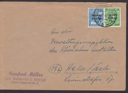 Bitterfeld, Fernbrief mit SBZ-Aufdruckmarken aus Muldenstein bei 9.3.49