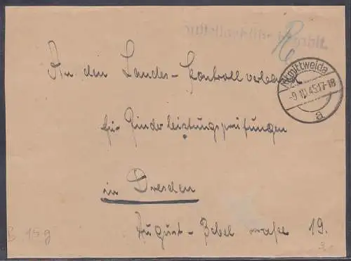 Mittweida "Zustellbühr bezahlt" mit Signum 9.10.45, Bf-Vorderseite