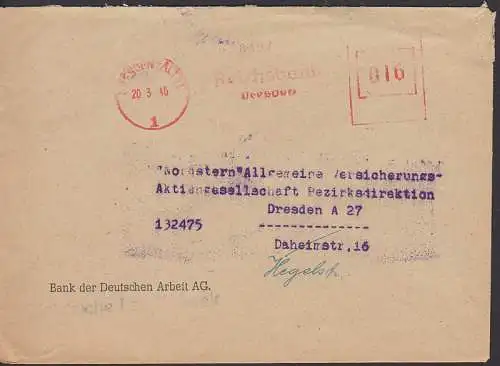 aptierter AFS 20.3.46 Reichsbank Dresden (Bank der Deutschen Arbeit AG.) Sächsiche Landesbank