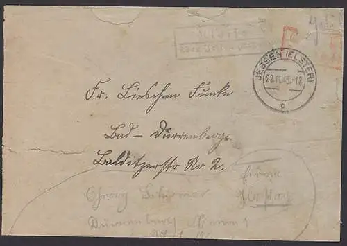 Klossa über Jessen (Elster) PSSt. 22.11.45, Barfrankatur, Bf unsauber (aber hohe Bewertung bei Kopiak)