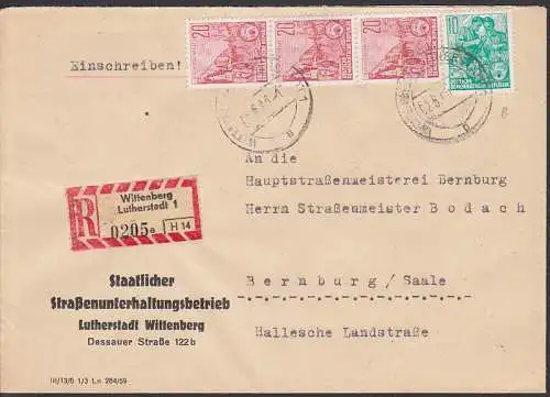 Wittenberg Lutherstadt R-Bf mit Freimarken 5-Jahrplan Zähnung B