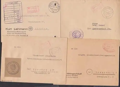 Dresden vier Barfrankatur-Briefe, dabei von Behörde Landesverwaltung Sachsen 21.2.46