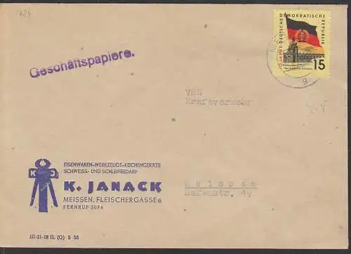 Dresdner Zwinger 15 Pfg 10 Jahre DDR (724) auf Geschäftspapiere, Meissen