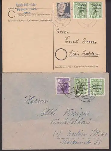 Stadt Berlin OPD-Ausgabe mit SBZ-Aufdruck verwendet in Lützen, Berlin