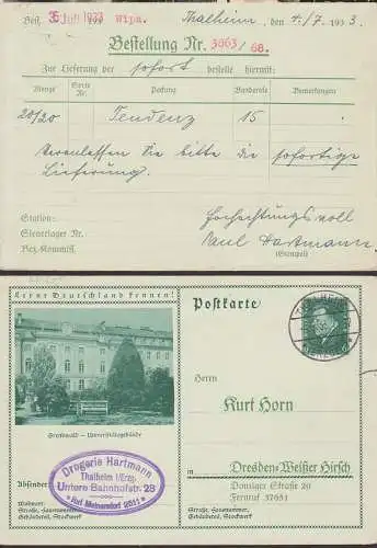 Bildpostkarte Greifswald Universitätsgebäude GA mit privatem Eindruck  in grün (P201/05)