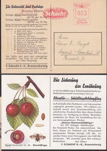 Braunschweig AFS Schacht 4.12.39, Vordruckkarte für Unterricht und Vorträge, Kirschfliege