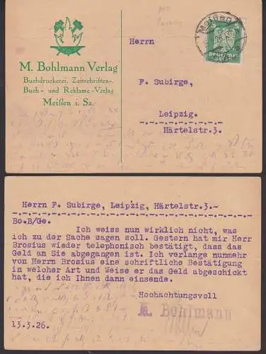 Perfin MB - M. Bohlmann Verlag Meißen, Lochung nur teilweise, 13.3.26