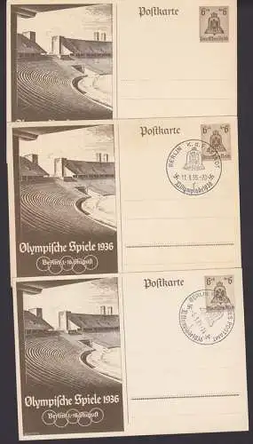 Olympische Spiele 1936 Bildpostkarten mit SSt. Fahrbares Postamt, K.d.F-Stadt und ungebraucht