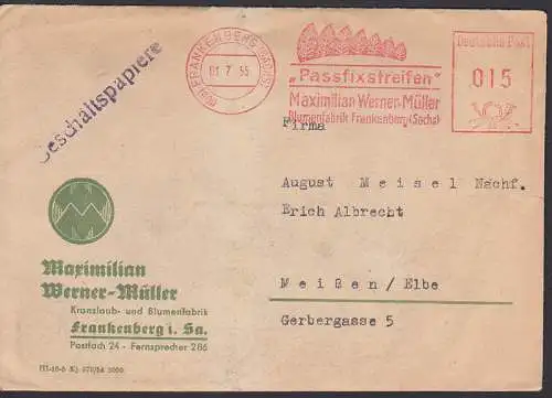 Frankenberg (Sachsen) AFS Passfixstreifen, G-Papiere 1.7.55, Kranzlaub- und Blumenfabrik
