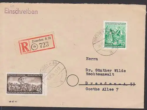 Revolutin 1848 48 Pfg. (403) auf Orts-R-Brief 14.10.54 portogenau, rs. Eing.-Stempel