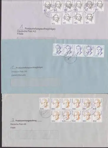 Bund Frauen 110, 220 und 300 Pf je in MeF auf Postzustellungsauftrag (1939, 1040, 1959)