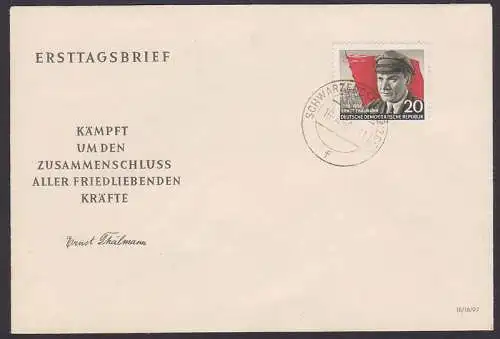 Ernst Thälmann Germany DDR FDC "Kämpft um den Zusammenschluss.." , OSt. Schwarzenberg