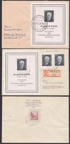 Wilhelm Pieck,  Block und SoMke auf R-Brief Gröditz mit 20 Pfg. Stainallee- GA-Bf-Ausschnitt  (Bl. 16)