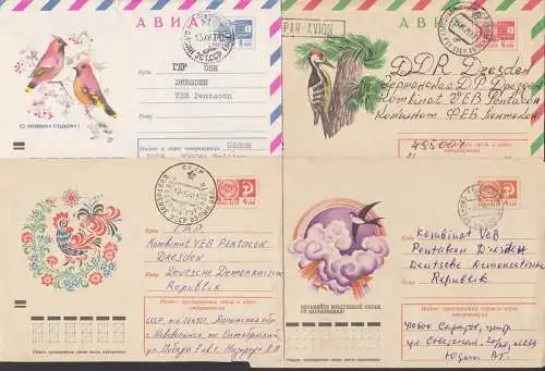 UDSSR 4 GA-Umschläge Vogelmotive 1974 - 75, Buntspecht