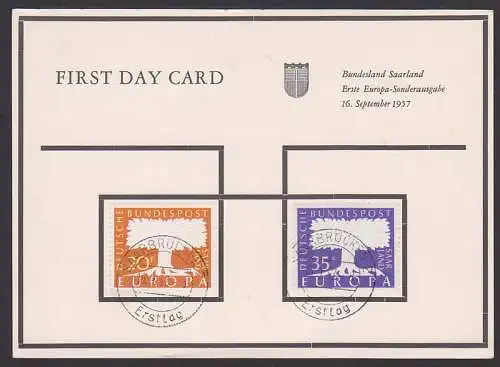 EUROPA Sonderkarte Saarbrücken Ersttag auf Karte Saarland 16.9.57